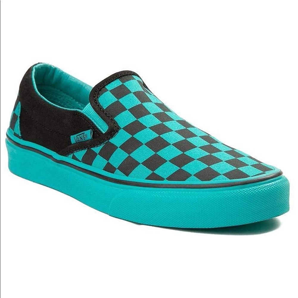 Teal/turquoise vans slip on
